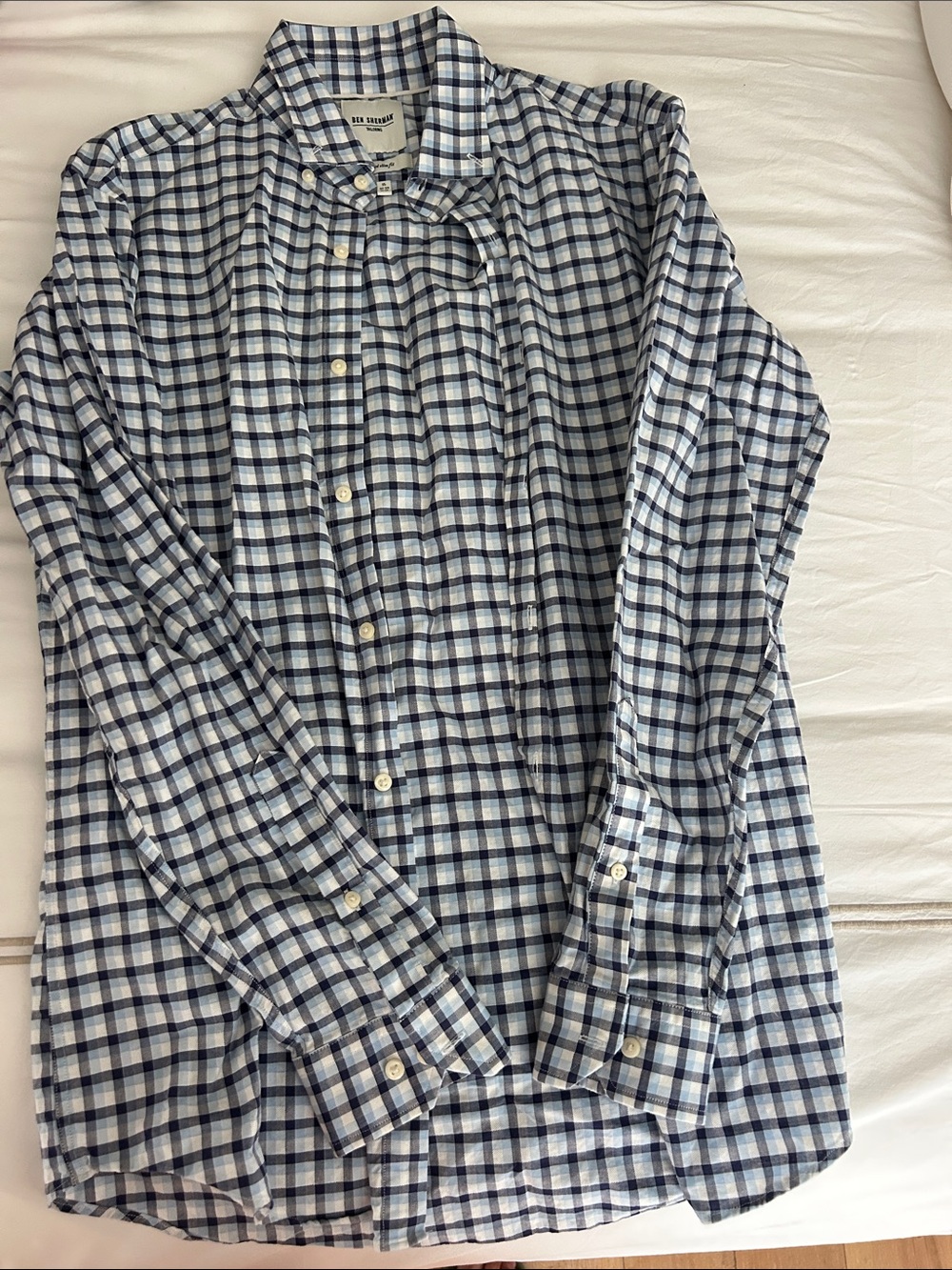 Ben Sherman White and Navy Check Button-Down Shirt